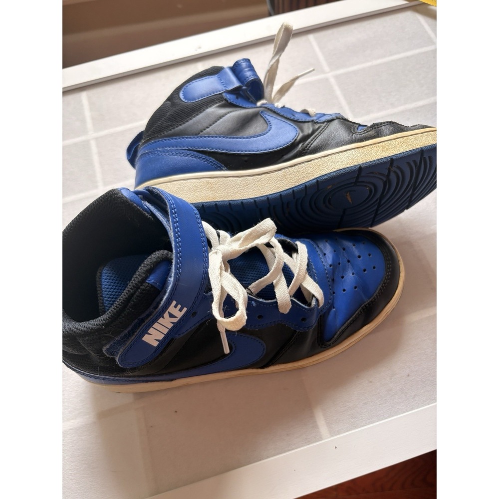 Size 4.5 GS Nike Court Borough 2 Mid Black Game Royal Blue Kids Basketball Shoes
